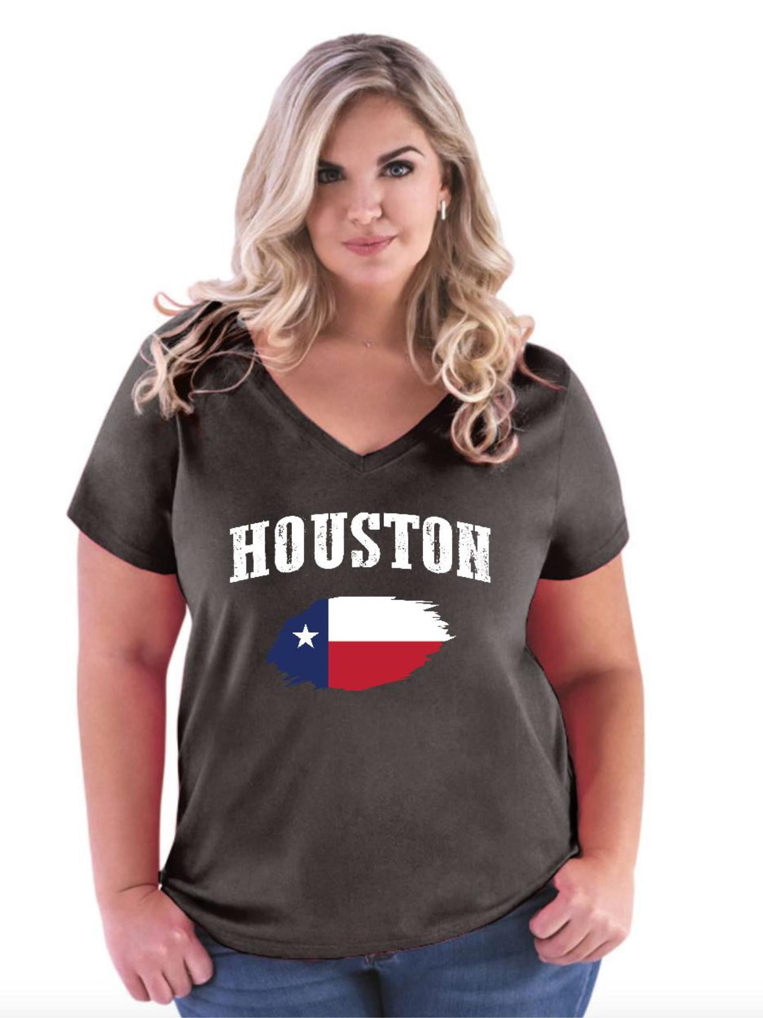 IWPF - Womens and Womens Plus Size Texas Flag Houston Curvy V-Neck T ...