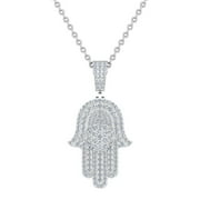 Hamsa Hand Pendant Round Brilliant Diamond Necklace For Men/Women 14K White Gold 2.00 Carat 20'' (L,I2)