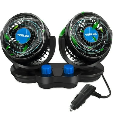 Yerloa Car Fan, 12 Volt Fans for Vehicles, 360 Degree Rotatable Car Fan Cooling Air Fan, Quiet Strong Dashboard Car Fans for Cooling Inside Car, Electric 2 Speed Dual Head Fan for SUV, RV, Vehicles
