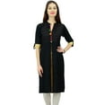 thumbnail image 1 of Phagun Womens Indian Ethnic Rayon Black Kurti Tunic Designer Pom - Pom Kurta - 24, 1 of 6