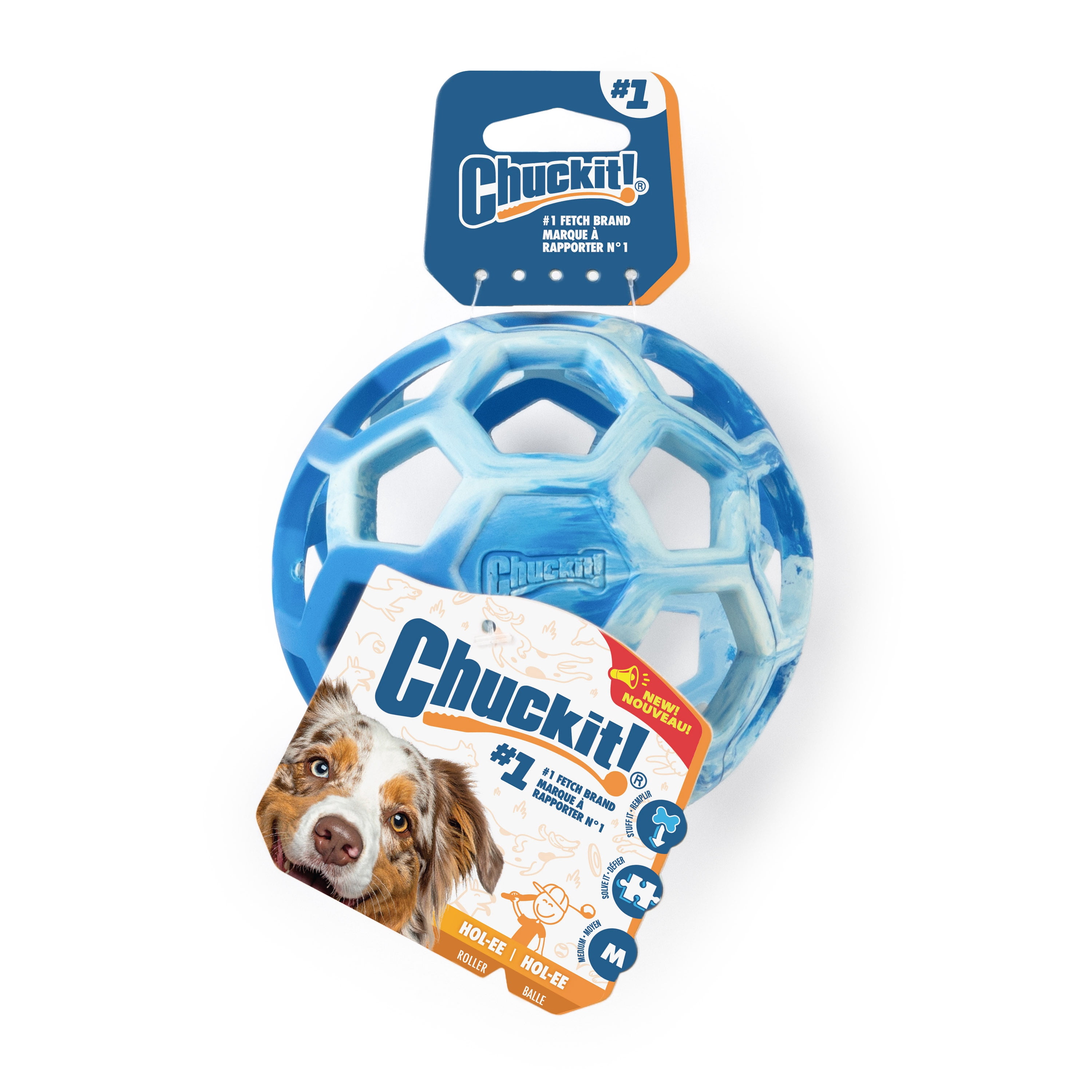 Chuckit! Holee Roller Dog Treat Puzzle Ball, Medium 2.5", Blue – Treat & Chew Toy for Dogs 20–60 lb, Pack of 1