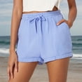 thumbnail image 2 of QHFBli Summer Linen Shorts for Women 2025 Casual Lightweight Drawstring Elastic High Waist Beach Shorts with Pockets, 2 of 9