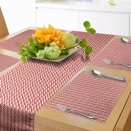 

Candy Cane Table Runner & Placemats Christmas Candies Pattern Diagonal Stripes Traditional Winter Sweets Set for Dining Table Decor Placemat 4 pcs + Runner 14 x90 Red Cream by Ambesonne