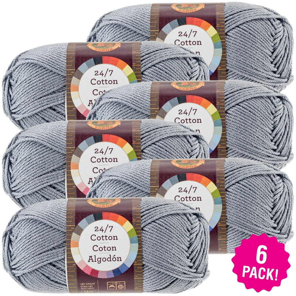 Lion Brand 24/7 Cotton Yarn Silver, Multipack of 6