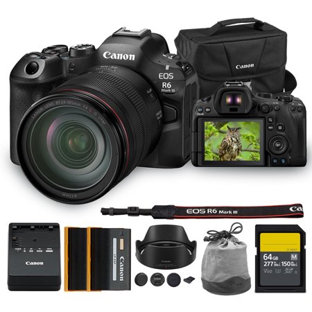 Canon EOS R6 Mark III Mirrorless Camera with 24-105mm f/4L IS USM Lens | Full-Frame RF Camera with Advanced AF & 4K Video | For Weddings Events & Creators + 64GB Card + LP-E6P Battery + 200ES Bag