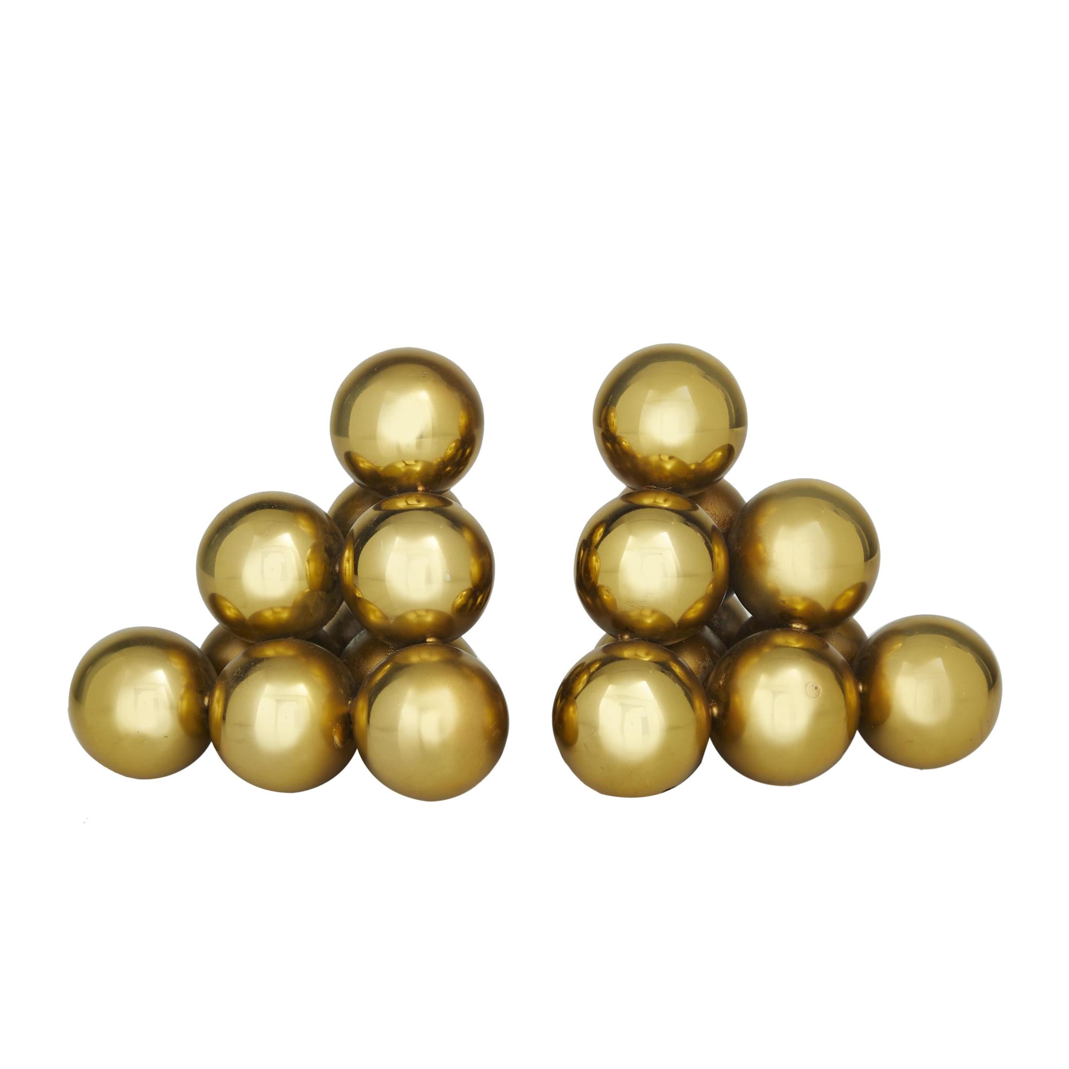 DecMode Stainless Steel Modern Bookend Pairs with Triangular Arranged Orbs 6"W x 5"H, Features a Metallic Gold Finish