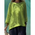 thumbnail image 4 of yunLCZ Women's Button Down Shirts Women's 202 Nine Point Sleeve Round Neck Cotton Linen Loose Casual Versatile Shirt Top T Shirt Women's Button Down Shirts, 4 of 4