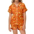 thumbnail image 2 of WRTFVZA Girls' Sleepwear Size 4-5 Years Orange ​​Toddler Girls Pajama Set Floral Print Short Sleeve Button Down Top Shorts 2PC Satin Sleepwear​​, 2 of 4