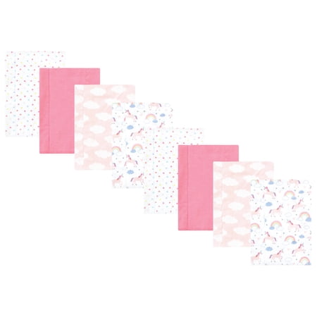 Hudson Baby Cotton Poly Flannel Burp Cloths Multipack Unicorns Rainbows 8-Pack One Size