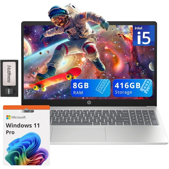 HP Pavilion 15.6" FHD IPS Anti-Glare Laptop, Intel i5-1235U, 8GB RAM, 416GB Storage(256GB SSD   160GB Docking Station Set), Intel Iris Xe Graphics, Num Pad, HD Webcam, Wi-Fi 6, Windows 11 Pro, Silver