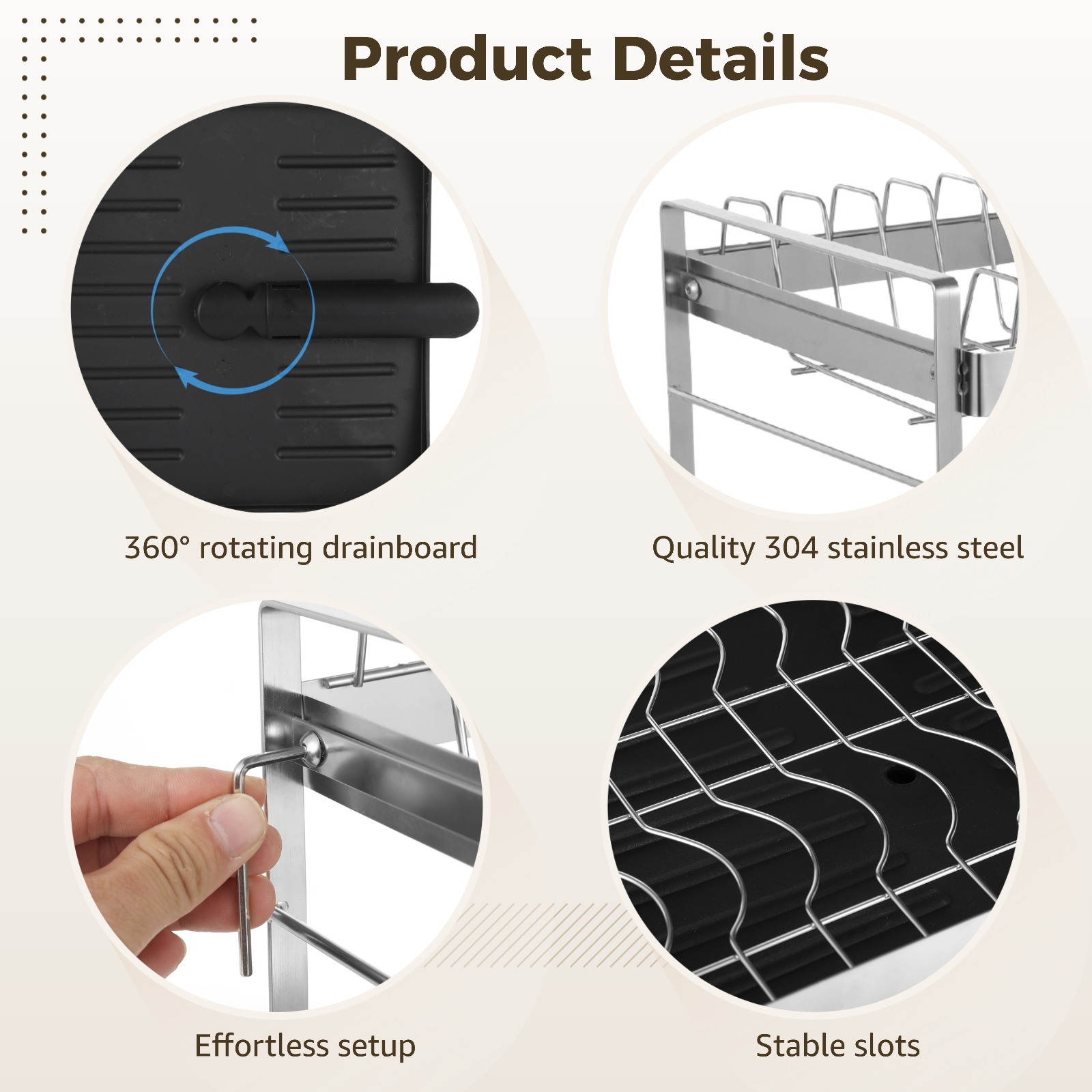 2 Tier Dish Drying Rack 304 Stainless Steel, Large Capacity Dish Rack with Drainboard and Utensil Holder, Cup Holder, Cutting Board Holder, 16.5 x 11.8 x 13.2 in