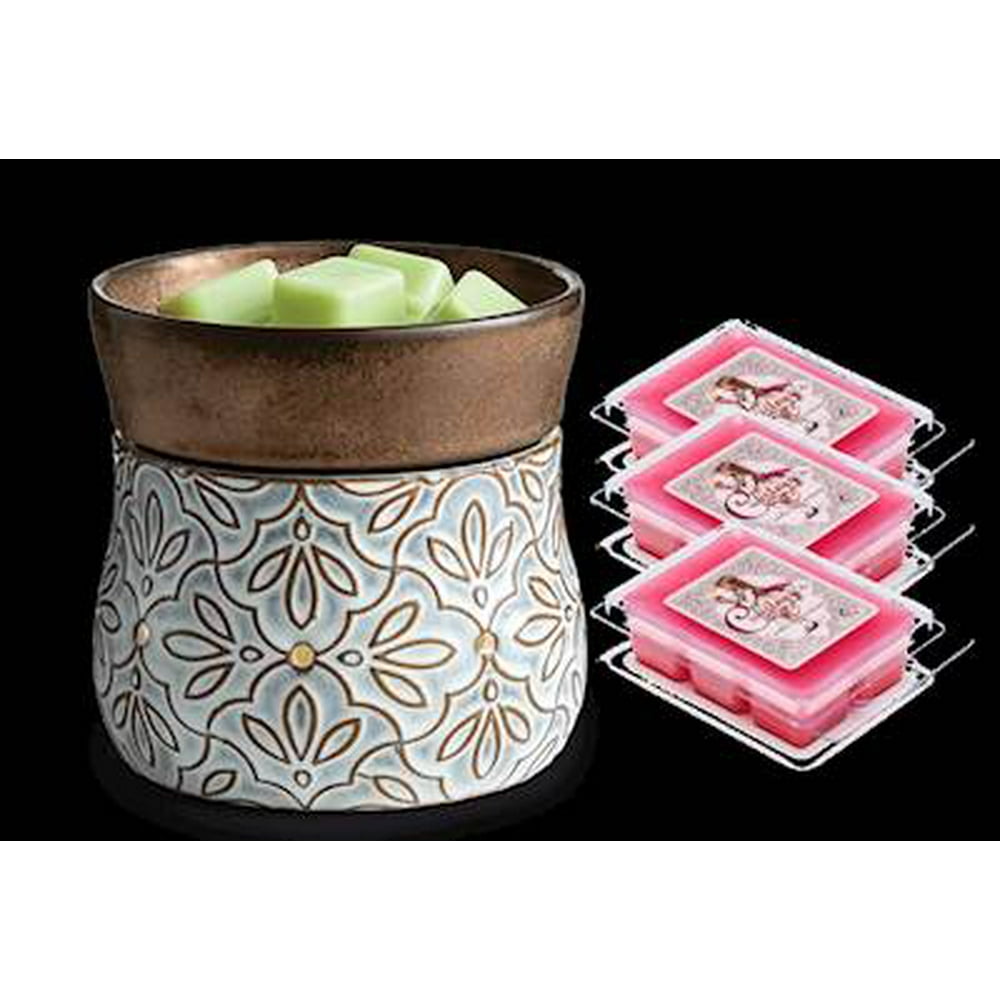 BRONZE FLORAL Candle Warmer and Dish Fragrance Warmer Gift Set with 3