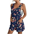 thumbnail image 2 of Women's Summer Oneise Romper Casual Tie Strap Floral Print Short Jumpsuit with Pocket Loose Wide Leg Athletic Playsuit, Navy, M, 2 of 5