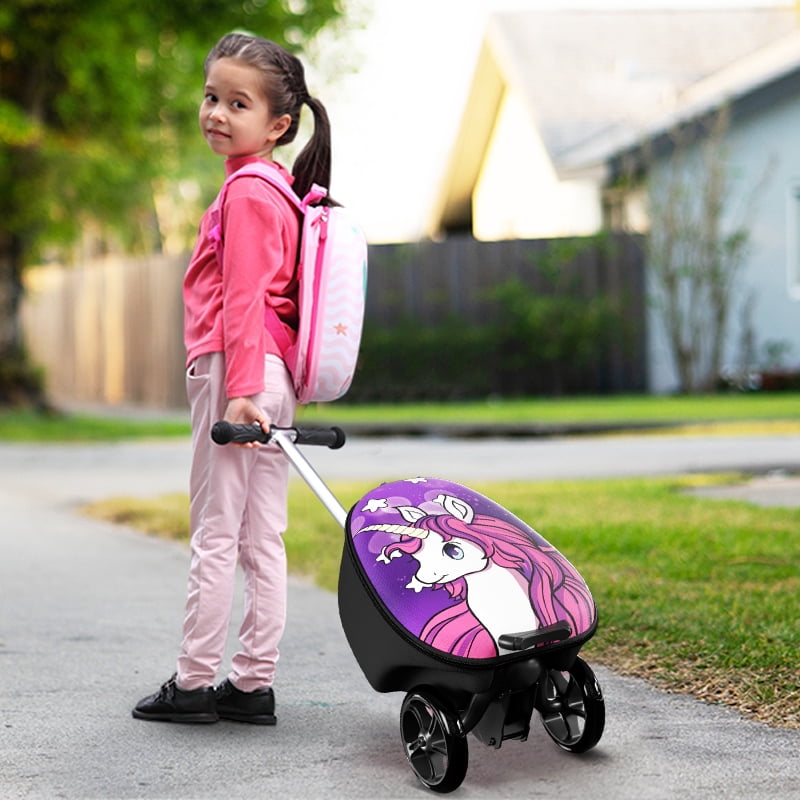 EAYSG 2-in-1 Kids Scooter Luggage with LED Lights,Ride-On Carry-On Suitcase for Children Ages 5-12, Foldable, Lightweight Travel Suitcase,Purple