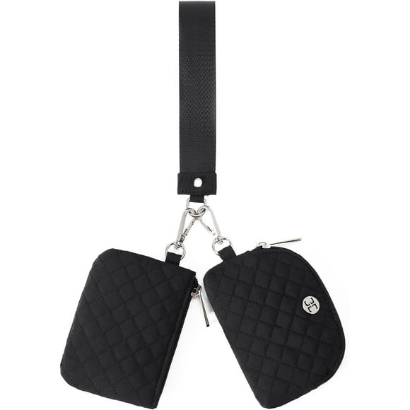 shiyou-Mini Zip Around Wristlet Wallets for Women Coin Purse Wristlet Keychain Dual Pouch Wallet Black