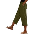 thumbnail image 5 of Hurxie Capris Pants for Women Cotton Linen Sweatpants Casual Summer Straight Wide Leg Loose Drawstring Elastic Trouser Army Green,2XL, 5 of 7