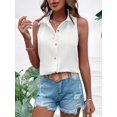 thumbnail image 3 of Sleeveless Button Down Shirts for Women Summer V Neck Collared Dressy Blouses Work Office Tank Tops, 3 of 5