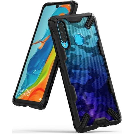 Ringke Fusion-X Case Compatible with Huawei P30 Lite, Transparent Hard Back Shockproof Advanced Bumper Cover - Camo Black