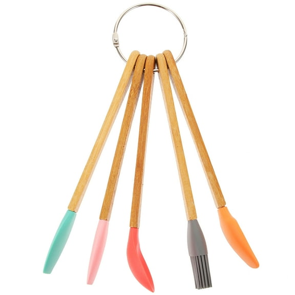 Vosarea 5 Pcs Mini Silicone Utensil Assorted Color Bamboo Handle Kitchen Baking Tools