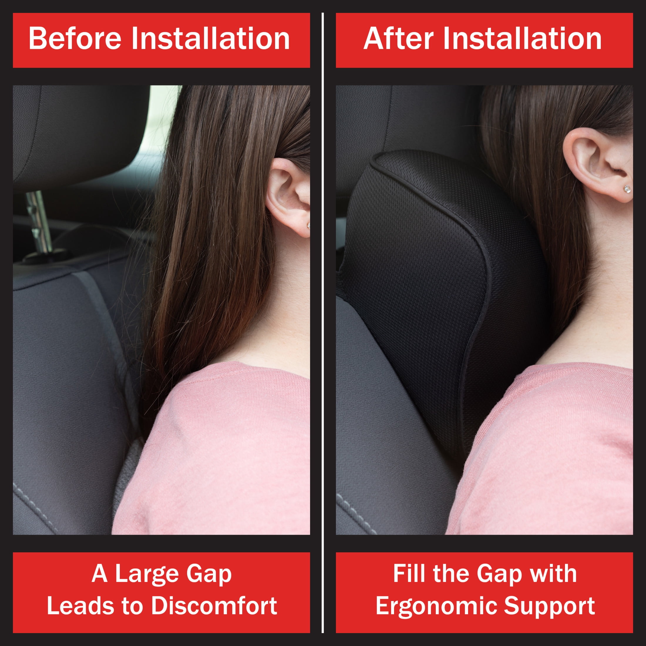 Stalwart Car Headrest Pillow 2-Pack - Memory Foam Car Neck Pillows, Black