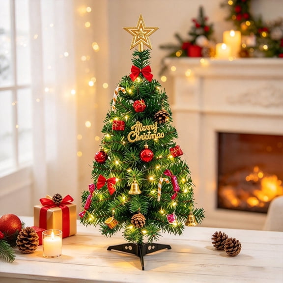 Coolmade Small Christmas Tree with Lights, Mini Desktop Decoration Tree for Home Office Shopping Bar