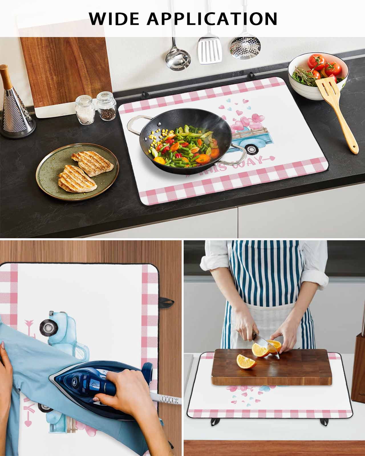 Large Induction Cooktop Protector Mat Valentine's Day Stove Top Covers for Electric Stove, Blue Truck Love Pink Plaid Romantic Decorative Stove Burner Cover Mats, Glass Top Stove Cover