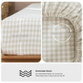 thumbnail image 5 of MooMee Gingham Sheet Set 100% Washed Cotton Linen Like Textured Extra Deep Pocket Breathable Lightweight 4-Piece (Almond Milk Gray, Queen), 5 of 9