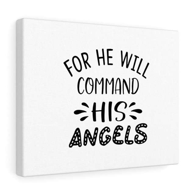 Scripture Walls Commande à Ses Anges Verset Biblique Toile Art Mural Chrétien Prêt à Accrocher Non Encadré
