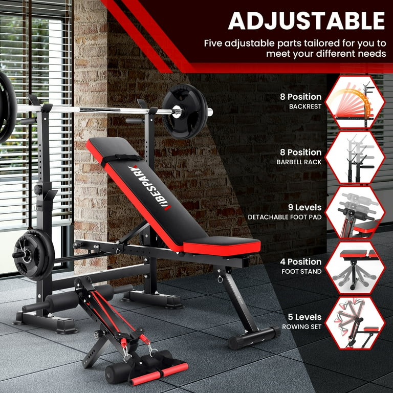 VIBESPARK 6-in-1 Adjustable Weight Bench Set with Squat