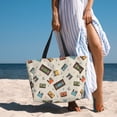 thumbnail image 4 of Yiaed Retro Vintage Tape Print Large Capacity Beach Travel Bag - Waterproof Zipper Vacation Tote for Sandproof Storage, and Camping, 4 of 5