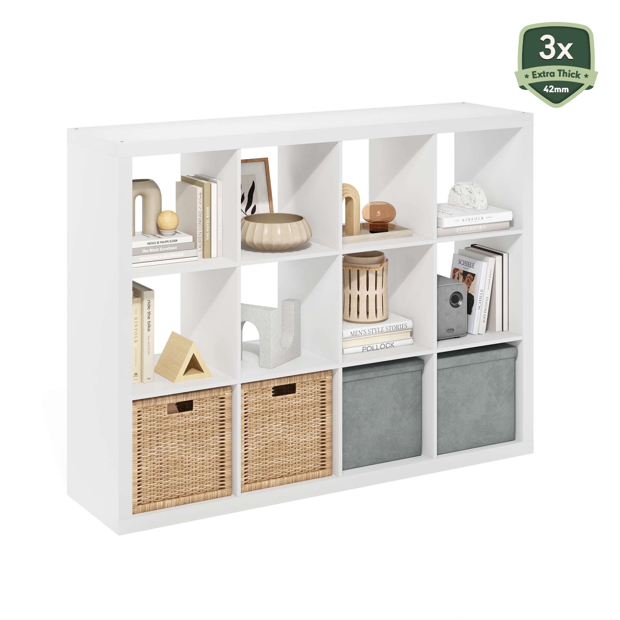 Furinno Cubicle Extra Thick Frame Decorative Cube Storage Organizer, 16-Cube, Dark Oak
