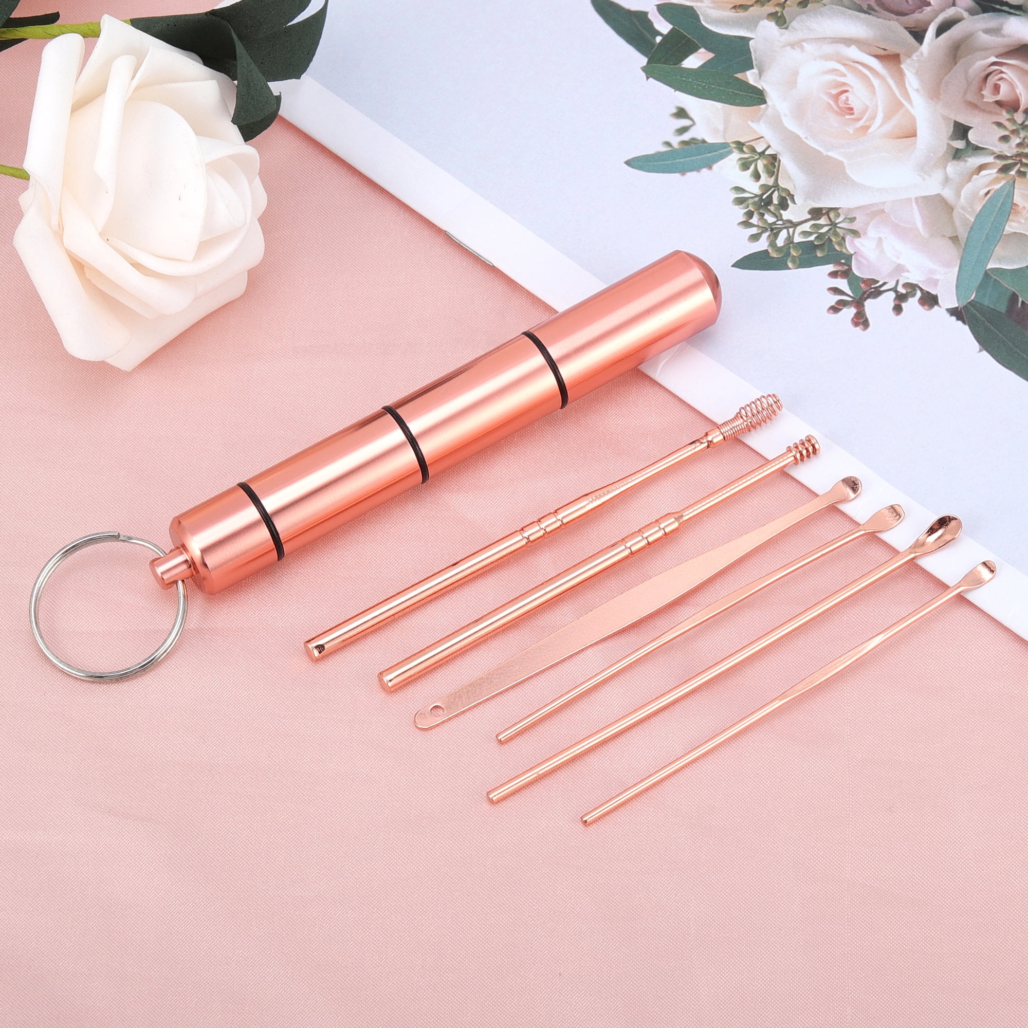 Unique Bargains Durable Earwax Cleaning Tool Kit With Rose Gold Tone 6 Pcs
