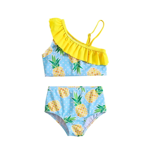 Niñas Pequeñas Traje de Baño de Verano Impreso de Cuerpo Dividido Conjunto de Dos Piezas para las Vacaciones de Natación en el Interior de la Playa
