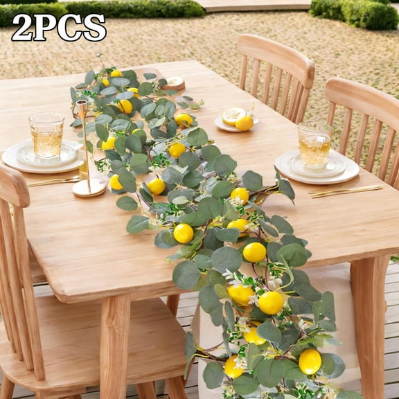 2 Pcs Lemon Artificial Vines, Lemon Silk Vine Garland with Green Leaves, Fake Hanging Plants Greenery Decor for Home, Bedroom, Wall, Party, Wedding Decoration