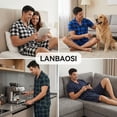 thumbnail image 4 of LANBAOSI Mens Pajamas Set Short Sleeve Button Down Shirts and Plaid PJ Shorts 2pc Soft Lounge Sleepwear Set(White Plaid,L), 4 of 11