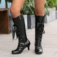 thumbnail image 2 of Gyexs Knee High Cowgirl Boots Women Mid Calf Heel High Heel Mid Boots Fall Winter Dress Shoes Z03 Black Size 9, 2 of 9