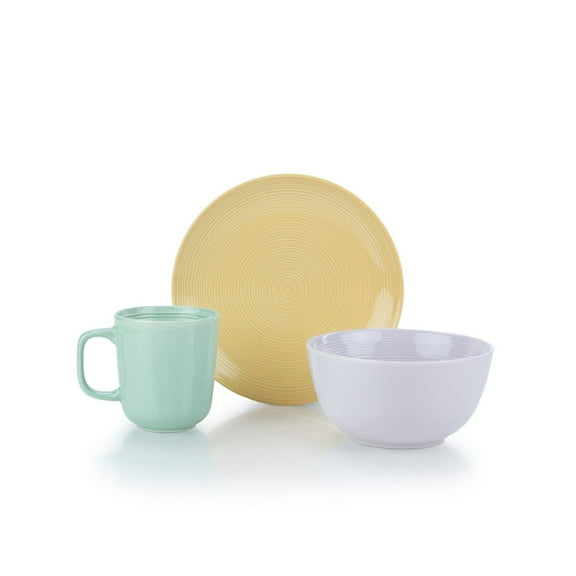 Everything Kitchens Modern Colorful Neutrals - Rippled 12-Piece Breakfast Set - Glazed | Butter Yellow, Dusty Purple, Light Green