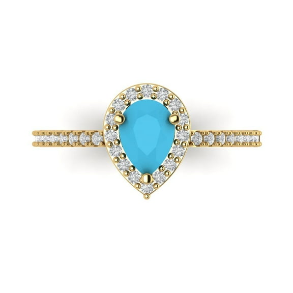 Solitaire with Accents Engagement Ring for Women - 0.755ct Simulated Turquoise in 14K Yellow Gold Promise Ring