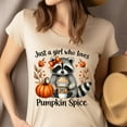 thumbnail image 4 of Graphic T-Shirt Just a Girl Who Loves Pumpkin Spice Raccoon Latte Print for Women, CarolinaBlue, Size S, 4 of 6