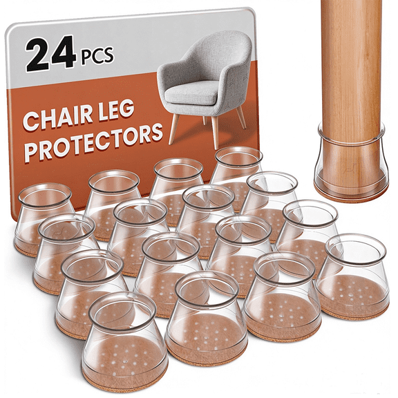 24 Pcs Chair Leg Floor Protectors for Hardwood Floors Silicone Covers Felt Pads Furniture Leg Caps Anti-Scratch Reduce Noise Fit (1-5/16" to 2")