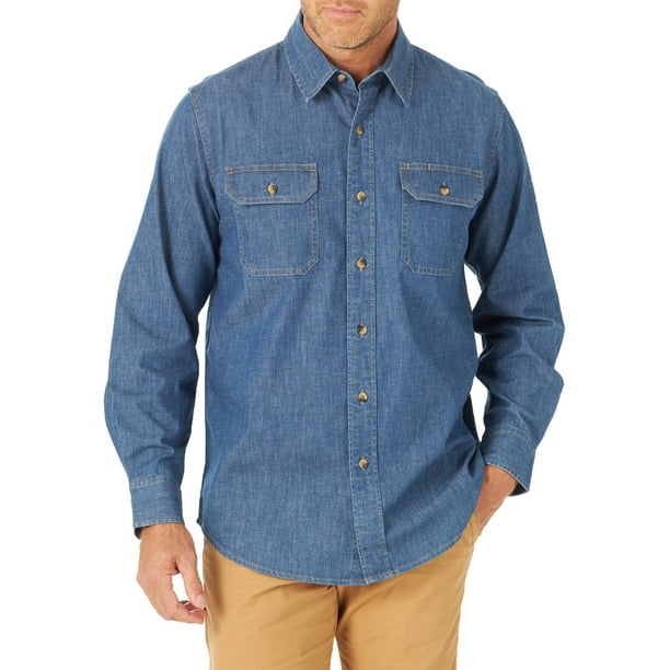 Wrangler Men's Epic Soft Long Sleeve Relaxed Fit Denim Shirt - Walmart.com