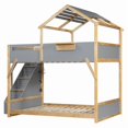 thumbnail image 6 of Full over Full House-Shaped Bunk Bed with Roof & Stairs, Kids Bed Frame with 3-Color LED Lights & Bedside Storage Shelf, 6 of 8