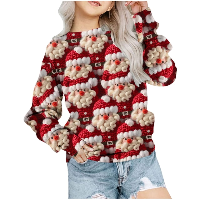 Sweat à Capuche Imprimé de Noël pour Fille