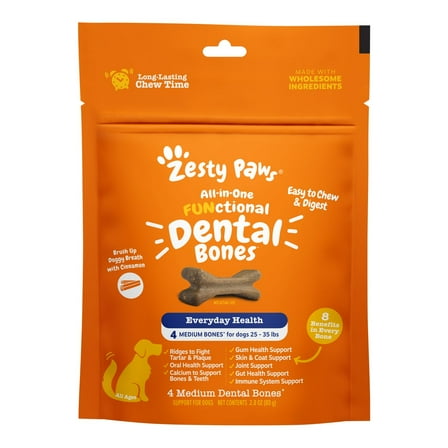 Zesty Paws All-in-One Functional Dental Bones for Dogs, Medium, 4ct