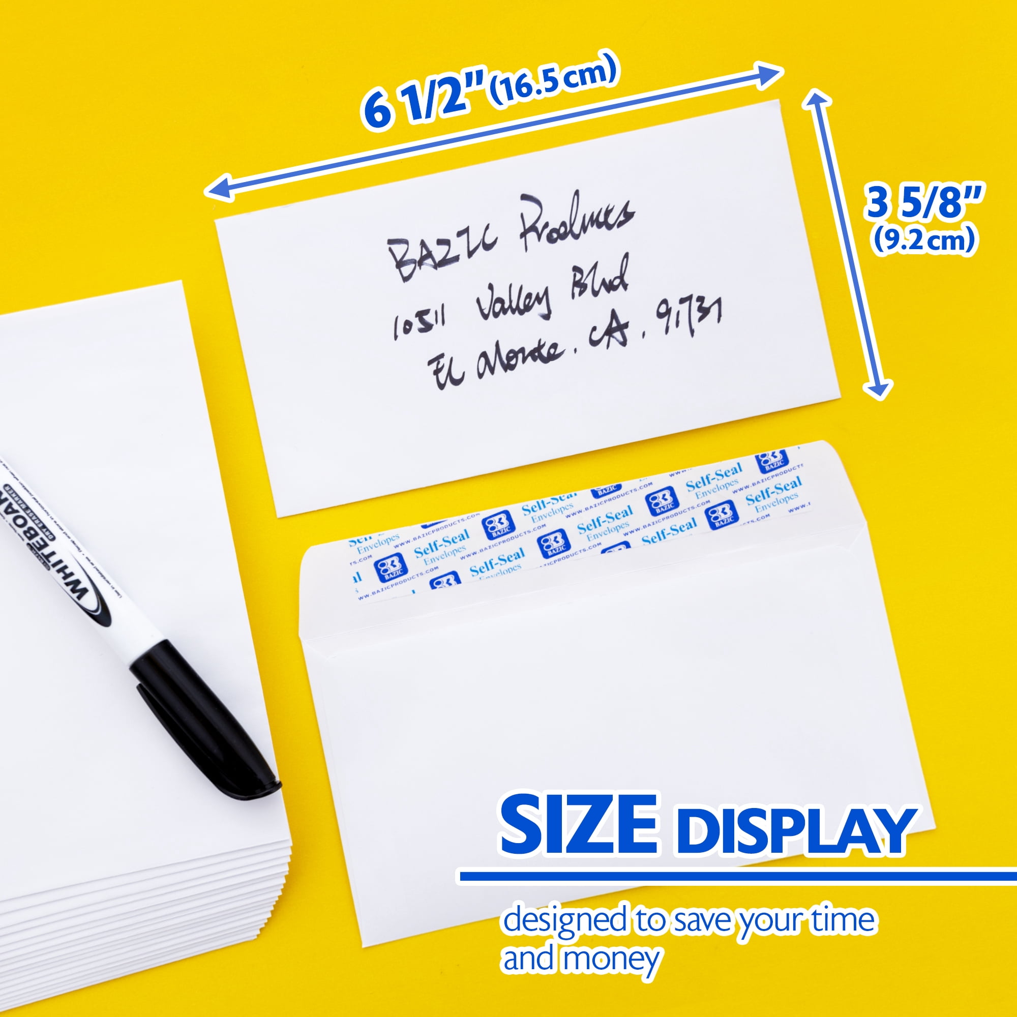 BAZIC Self Seal White Envelope 3 5/8" x 6 1/2" #6 Mailing Envelopes, 156-Count