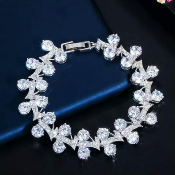 Boho Multicolored Cubic Zircon Round Leaf Tennis Bracelet Silver Plated Jewelry