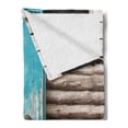 thumbnail image 2 of Farm Animal Soft Flannel Fleece Throw Blanket, Agriculture Photo with Sheep in Rustic Wooden Cottage with Painted Door, Cozy Plush for Indoor and Outdoor Use, 60" x 80", Multicolor, by Ambesonne, 2 of 5