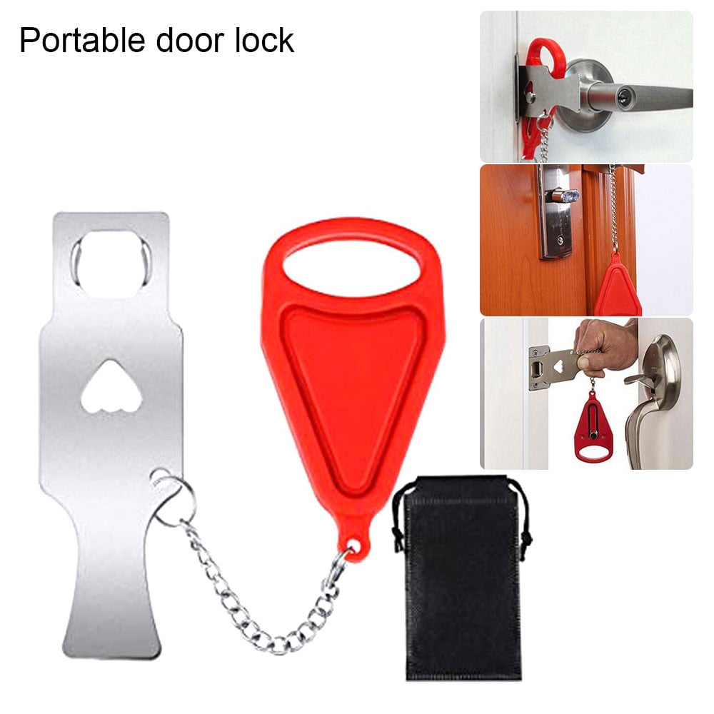 Add Extra Locks for Additional Safety College Bedroom Solid Heavy Duty Lock Prevent Unauthorized Entry Home Red+Red Anti-Theft Door Security Device for Hotel 2 Pcs Portable Door Lock