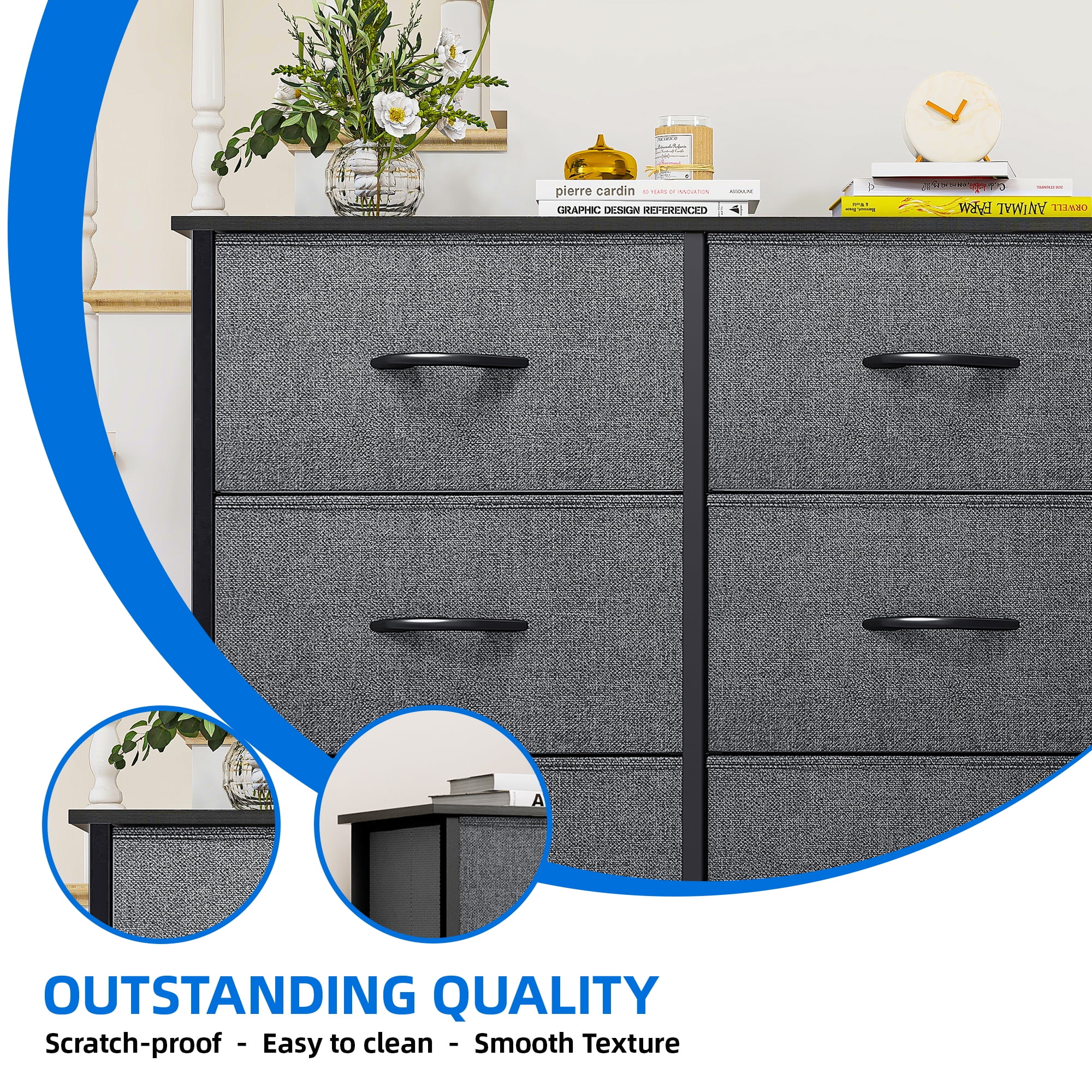 DEXTRUS 8 Drawers Dresser Fabric Storage Dressers for Adult for Living Room Bedroom Black Gray