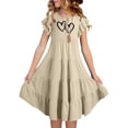 thumbnail image 1 of Dress for Girls Child Toddler Girls Summer Double Layer Flutter Sleeve Flowy A Line Dress with Gradient Flower Print Newborn Dress Beige 8 Years-9 Years, 1 of 7